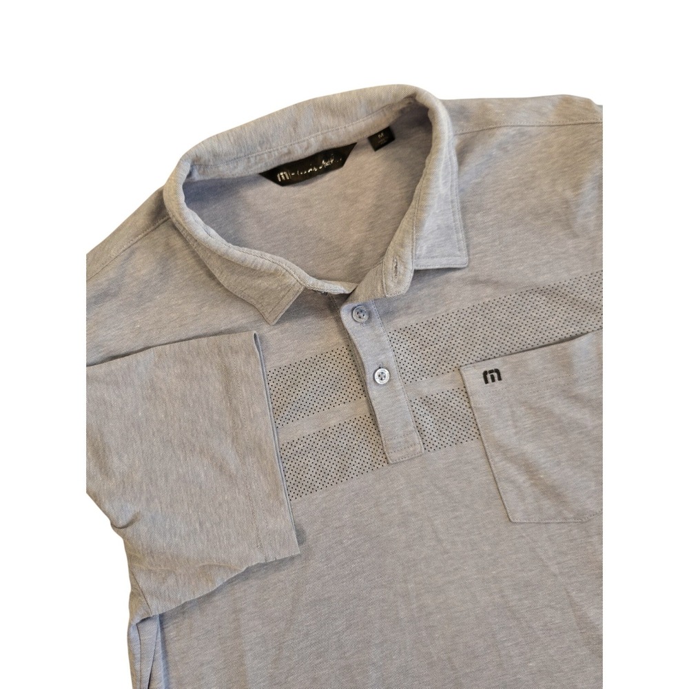 TravisMathew Mens‎ Gray Perforated Stripe Pocket Polo Shirt Size M
